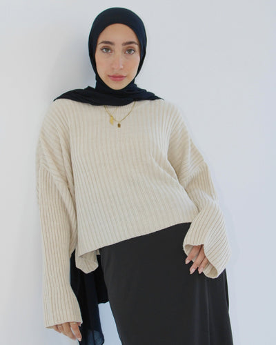 SHORT KNIT SWEATER IN BEIGE - Lillyscarfofficial