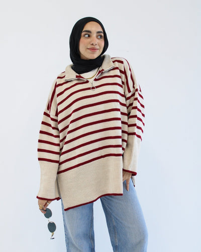 Soft Striped Pullover in burgundy - Lillyscarfofficial