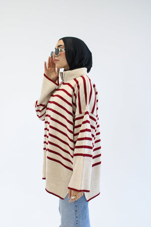 Soft Striped Pullover in burgundy - Lillyscarfofficial