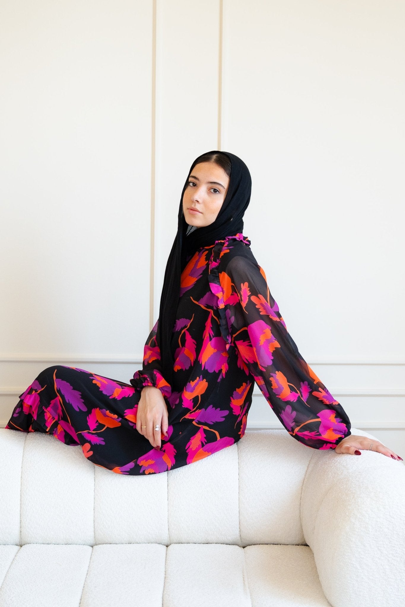 Summer Printed chiffon Dress - Orange - Lillyscarfofficial