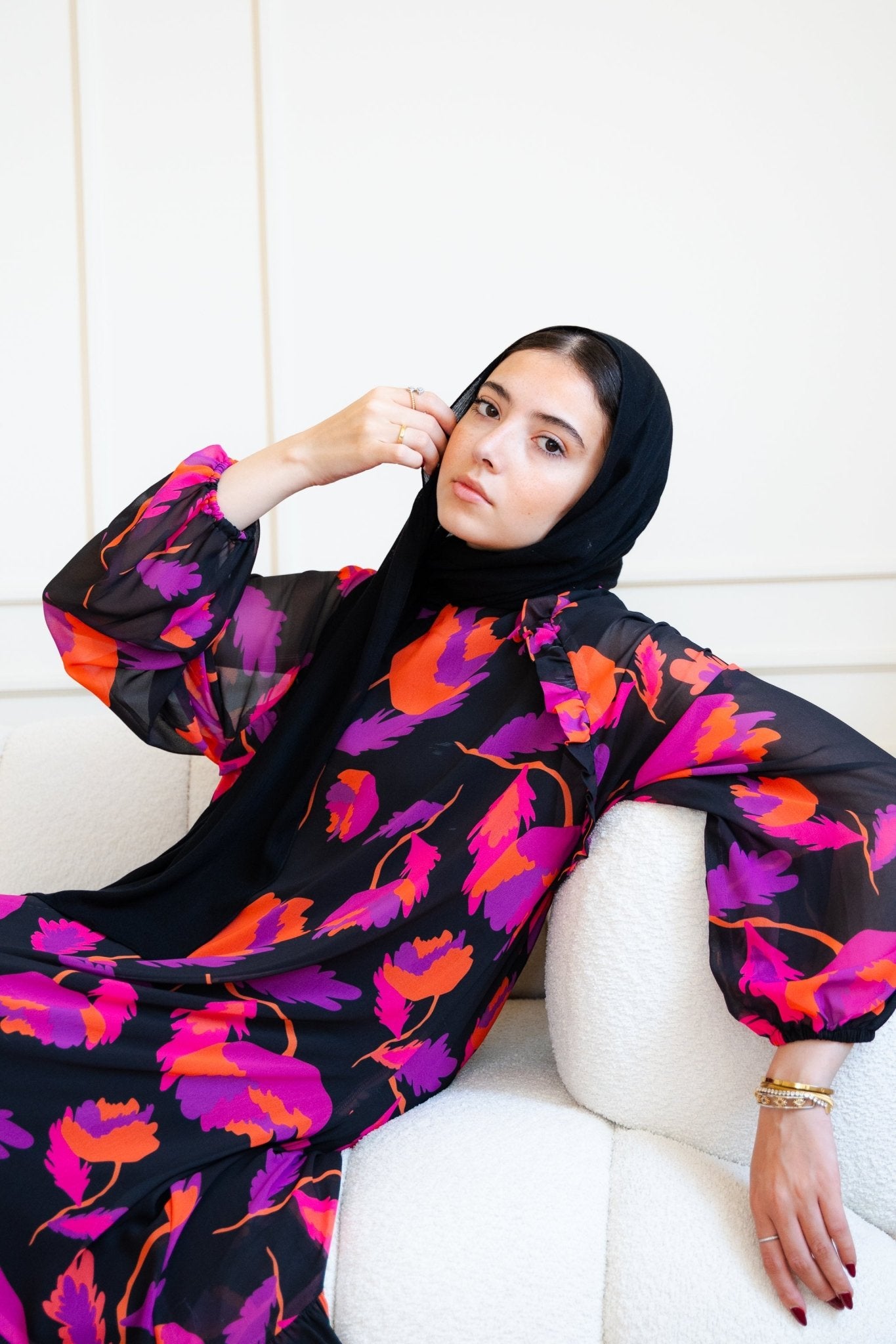 Summer Printed chiffon Dress - Orange - Lillyscarfofficial