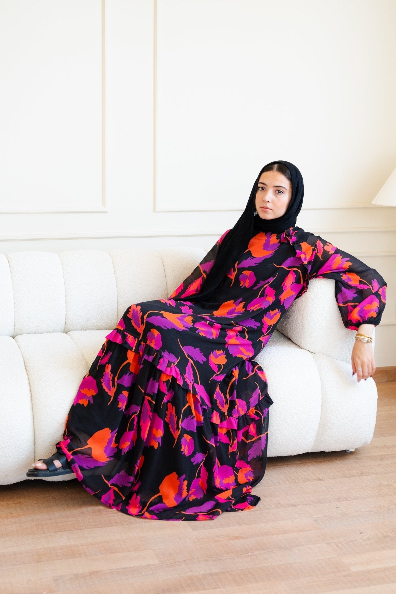 Summer Printed chiffon Dress - Orange - Lillyscarfofficial