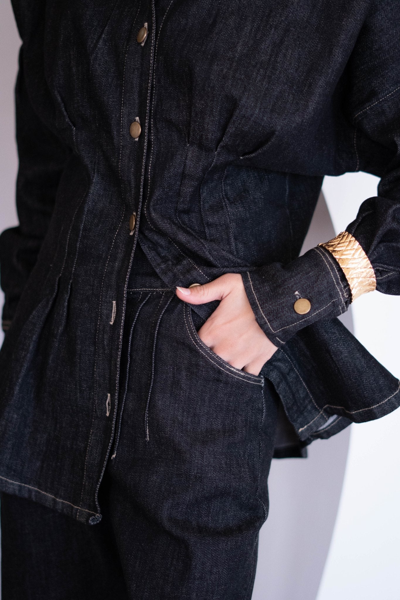 Washed charcoal black Denim Corset set - Lillyscarfofficial
