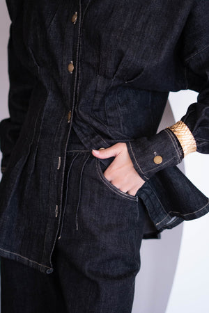 Washed charcoal black Denim Corset set - Lillyscarfofficial