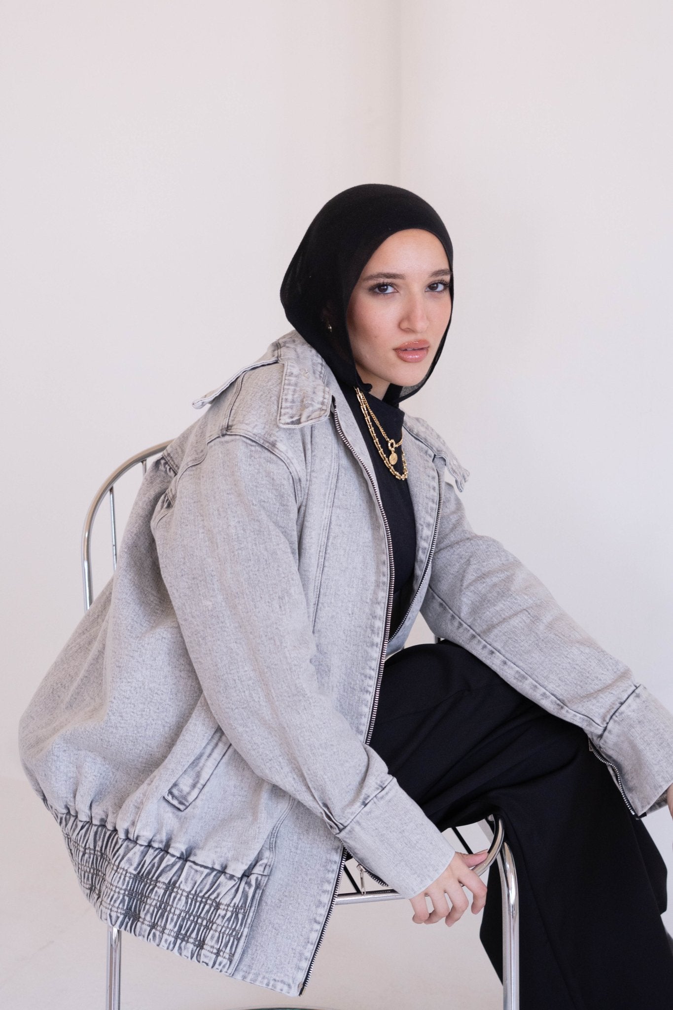 Washed Light Grey Denim Jacket - Lillyscarfofficial