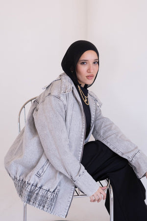 Washed Light Grey Denim Jacket - Lillyscarfofficial