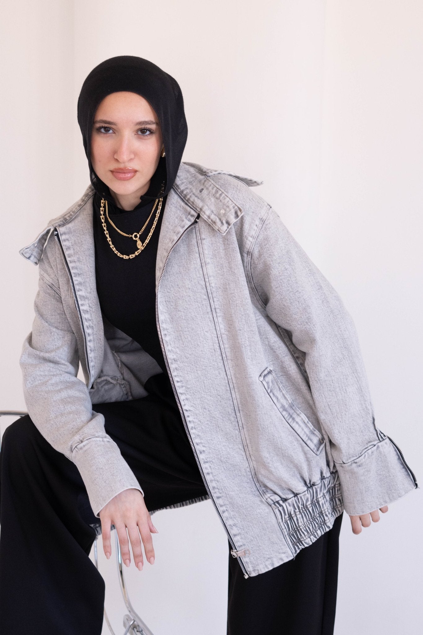 Washed Light Grey Denim Jacket - Lillyscarfofficial