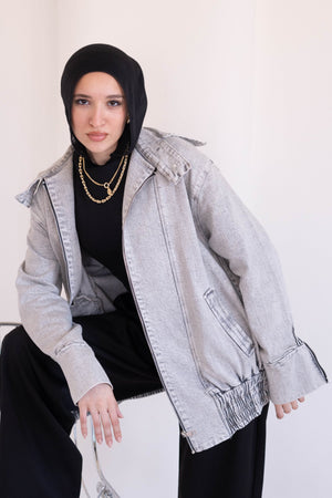 Washed Light Grey Denim Jacket - Lillyscarfofficial