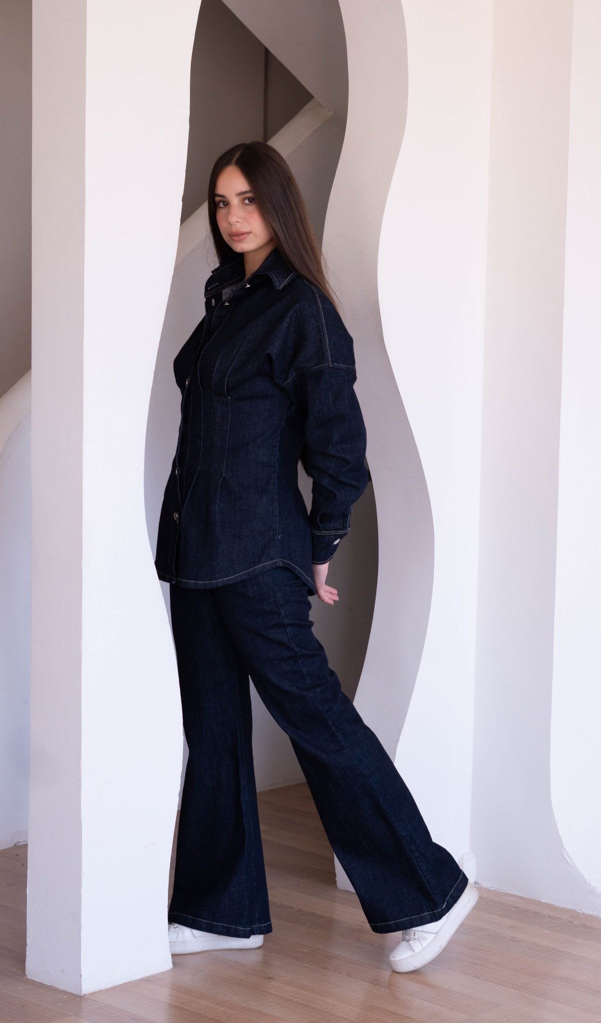 washed Navy Denim Corset set - Lillyscarfofficial