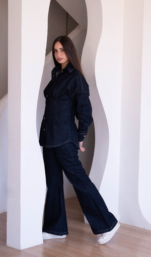 washed Navy Denim Corset set - Lillyscarfofficial