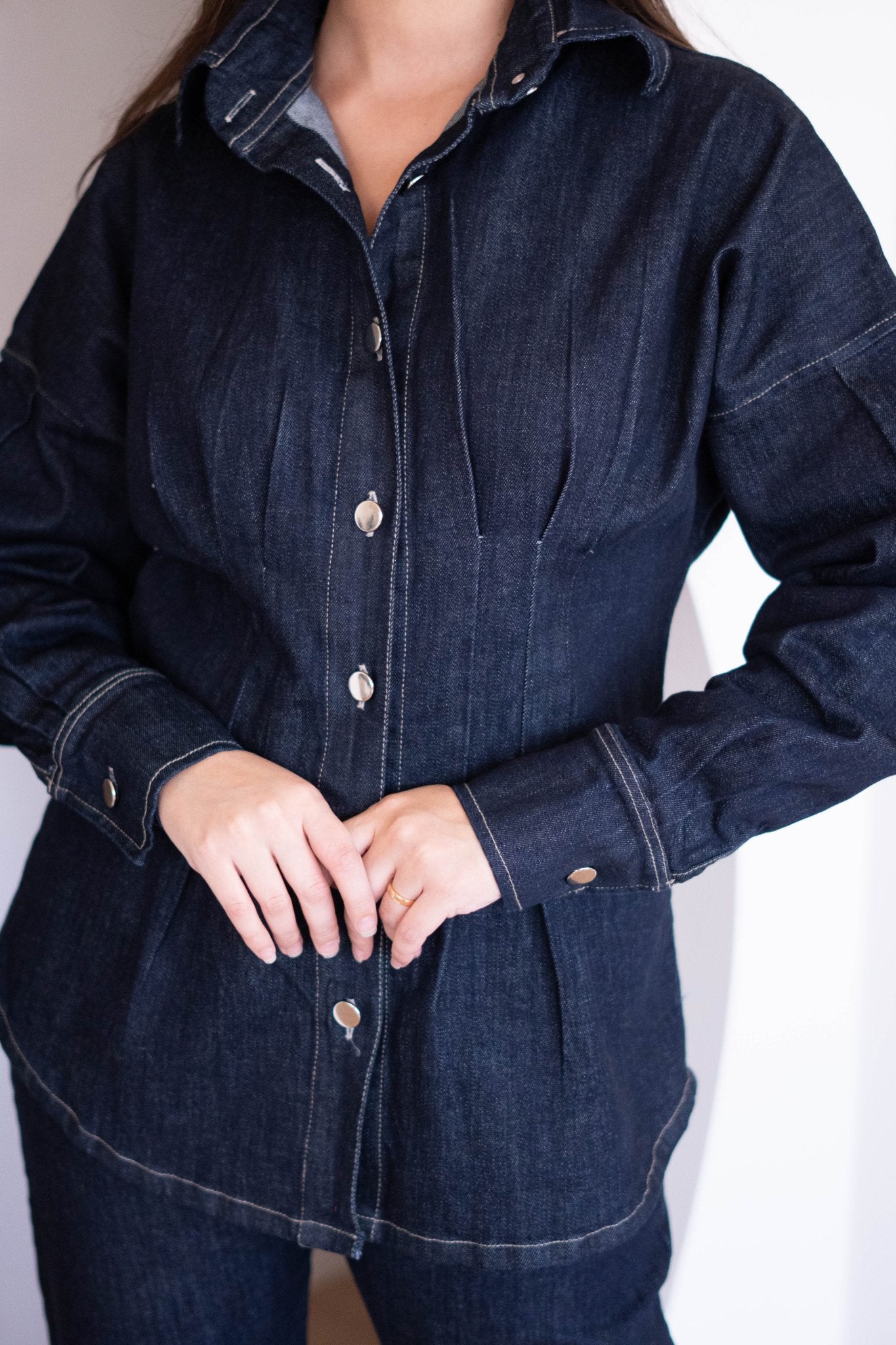 washed Navy Denim Corset set - Lillyscarfofficial