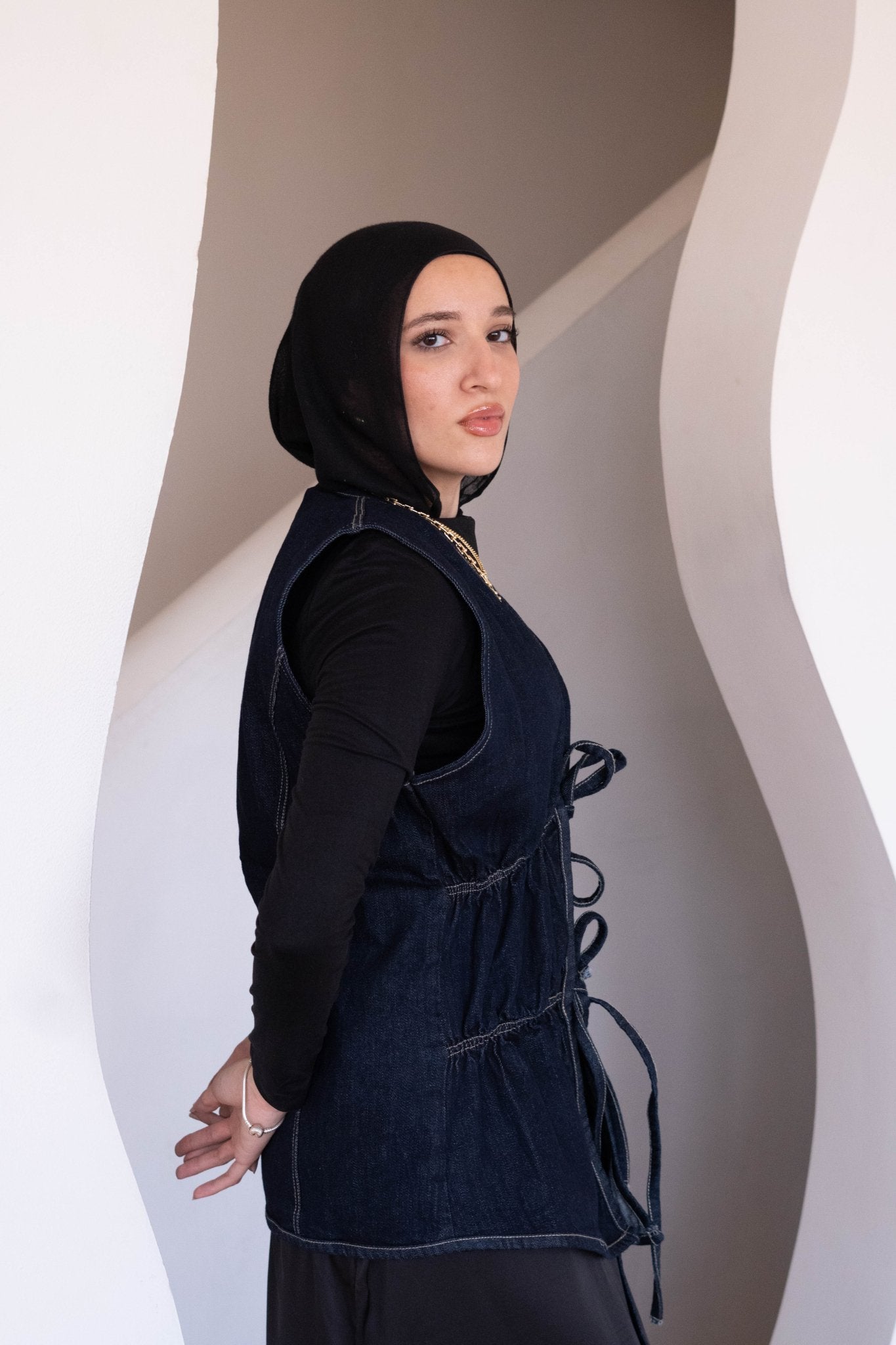 yascelina tie - front top in denim - Lillyscarfofficial