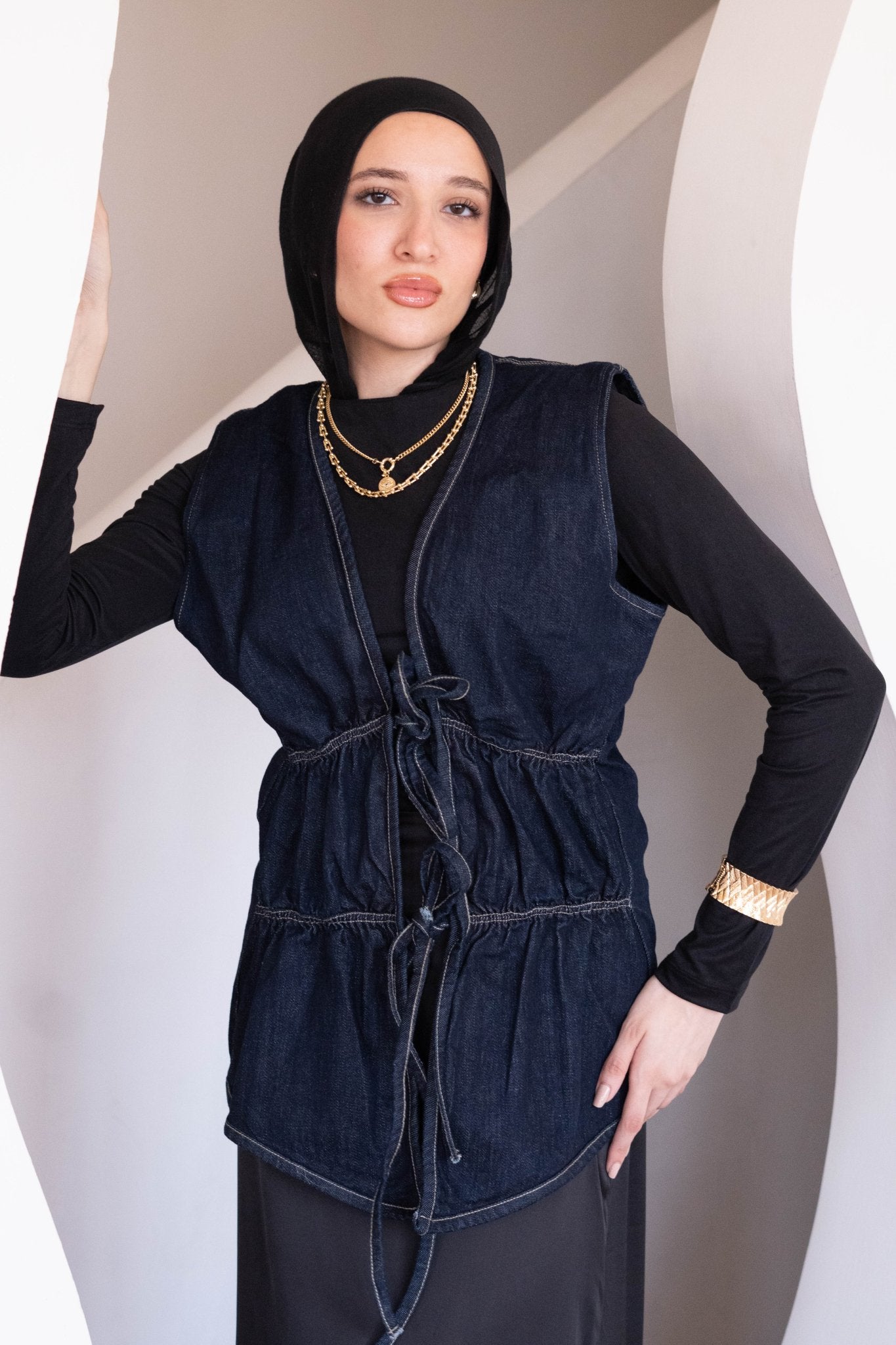 yascelina tie - front top in denim - Lillyscarfofficial