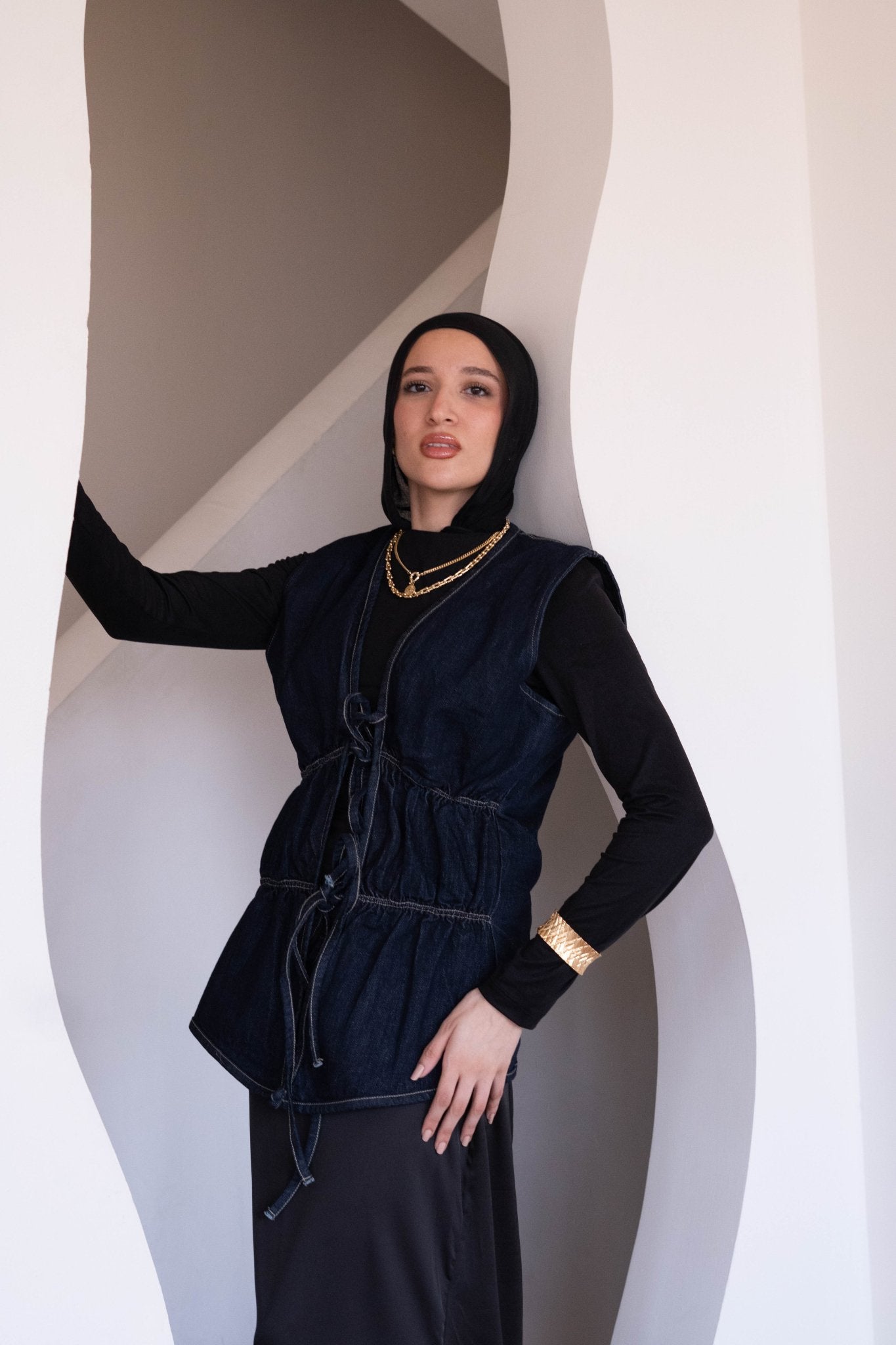 yascelina tie - front top in denim - Lillyscarfofficial