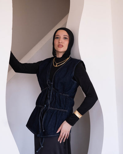 yascelina tie - front top in denim - Lillyscarfofficial